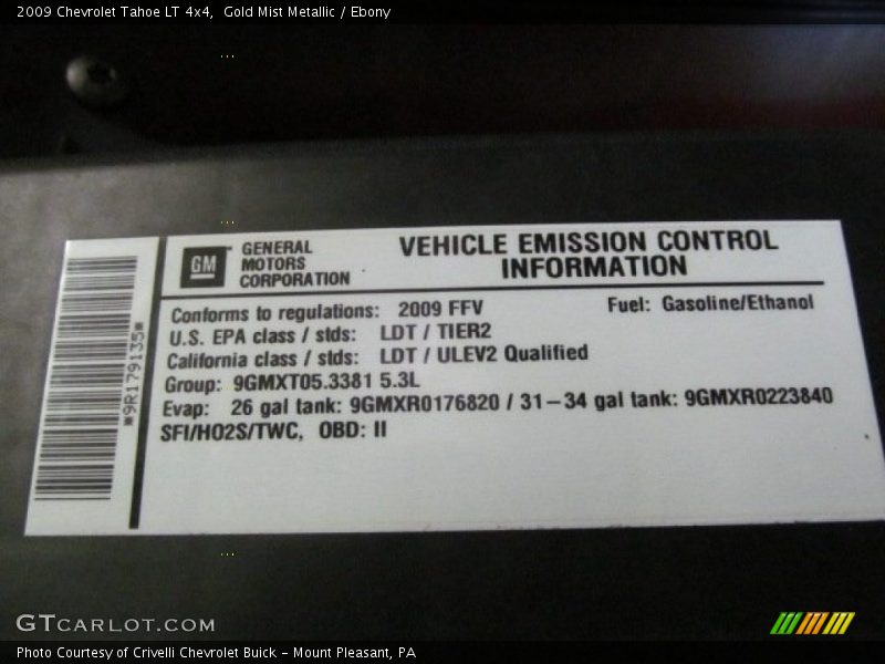 Gold Mist Metallic / Ebony 2009 Chevrolet Tahoe LT 4x4