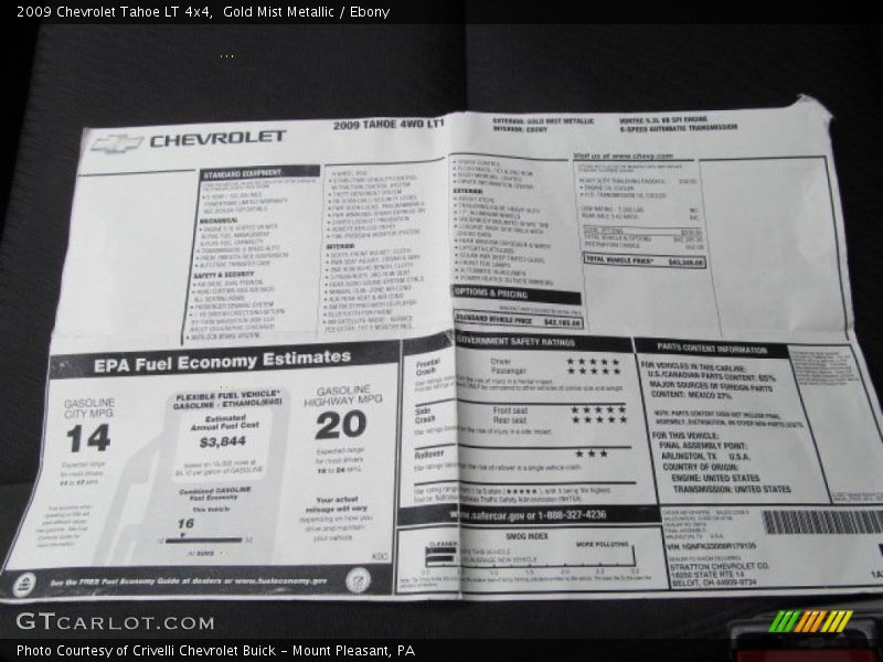  2009 Tahoe LT 4x4 Window Sticker