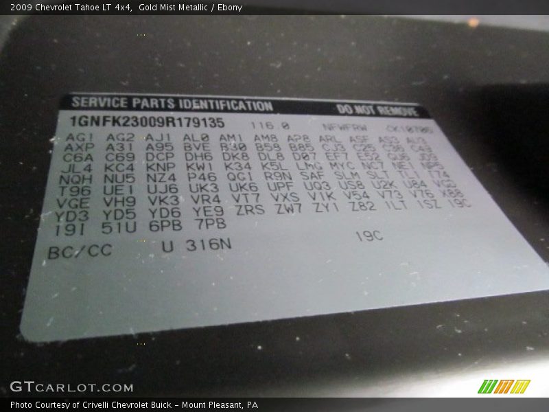 2009 Tahoe LT 4x4 Gold Mist Metallic Color Code 316N