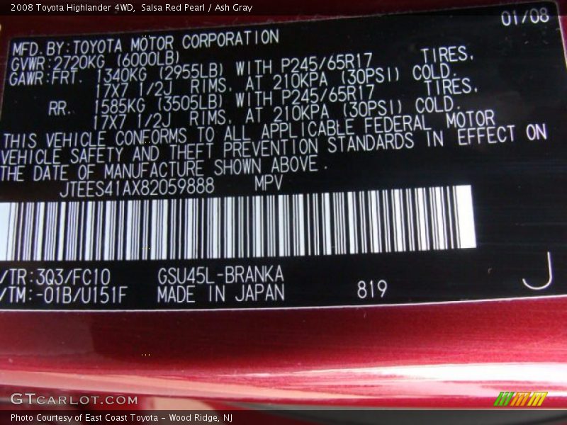 Salsa Red Pearl / Ash Gray 2008 Toyota Highlander 4WD