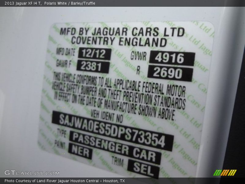 2013 XF I4 T Polaris White Color Code NER