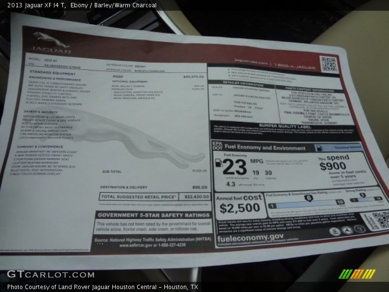  2013 XF I4 T Window Sticker