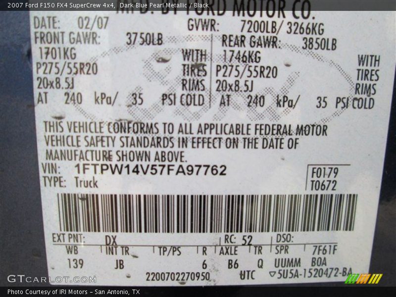 2007 F150 FX4 SuperCrew 4x4 Dark Blue Pearl Metallic Color Code DX