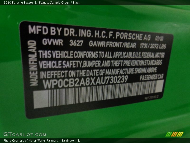 Paint to Sample Green / Black 2010 Porsche Boxster S