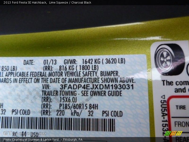 Lime Squeeze / Charcoal Black 2013 Ford Fiesta SE Hatchback
