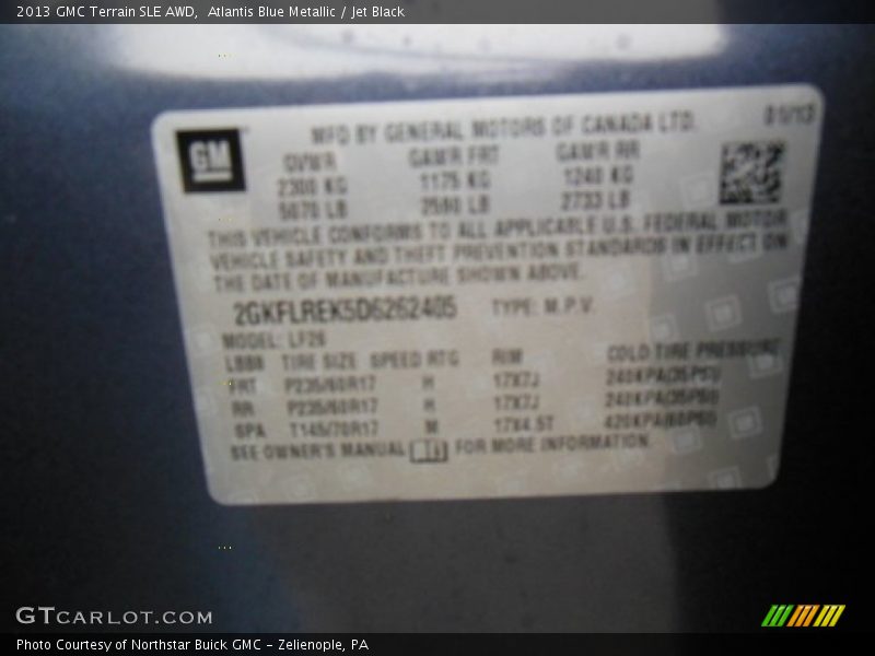 Atlantis Blue Metallic / Jet Black 2013 GMC Terrain SLE AWD