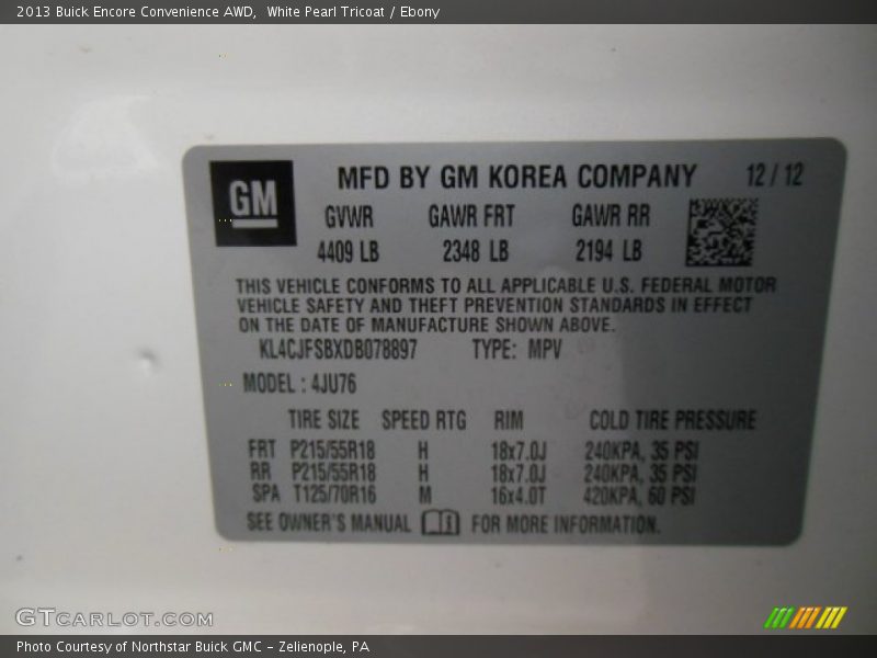 White Pearl Tricoat / Ebony 2013 Buick Encore Convenience AWD