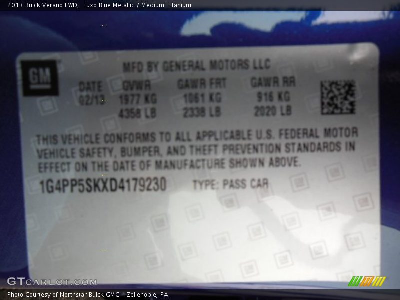 Luxo Blue Metallic / Medium Titanium 2013 Buick Verano FWD
