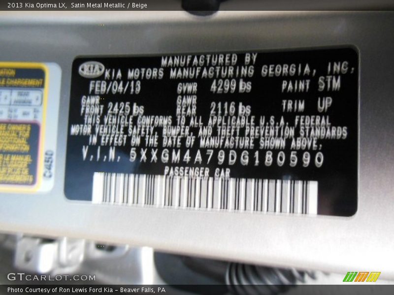 Satin Metal Metallic / Beige 2013 Kia Optima LX