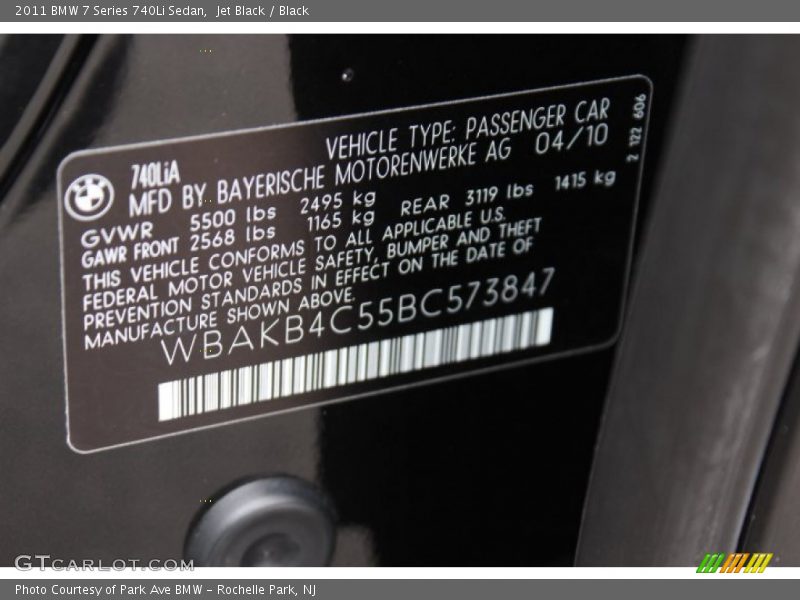 Jet Black / Black 2011 BMW 7 Series 740Li Sedan