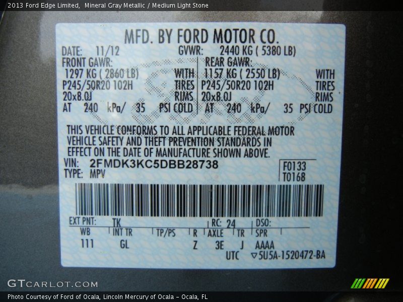 Mineral Gray Metallic / Medium Light Stone 2013 Ford Edge Limited