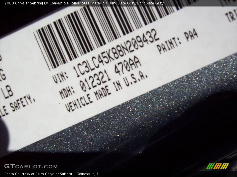 Silver Steel Metallic / Dark Slate Gray/Light Slate Gray 2008 Chrysler Sebring LX Convertible