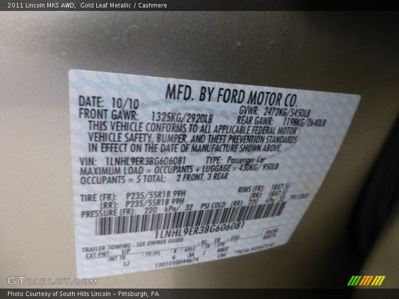 Gold Leaf Metallic / Cashmere 2011 Lincoln MKS AWD