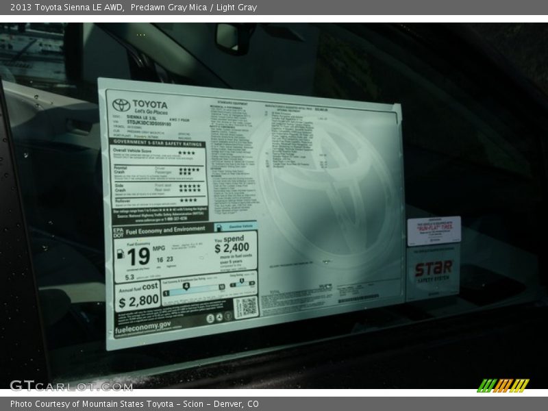 Predawn Gray Mica / Light Gray 2013 Toyota Sienna LE AWD