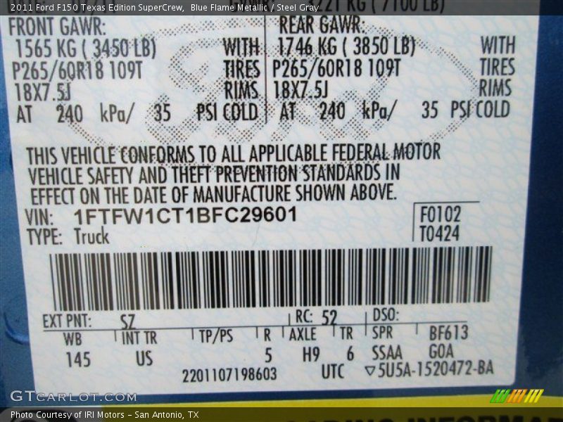 Blue Flame Metallic / Steel Gray 2011 Ford F150 Texas Edition SuperCrew