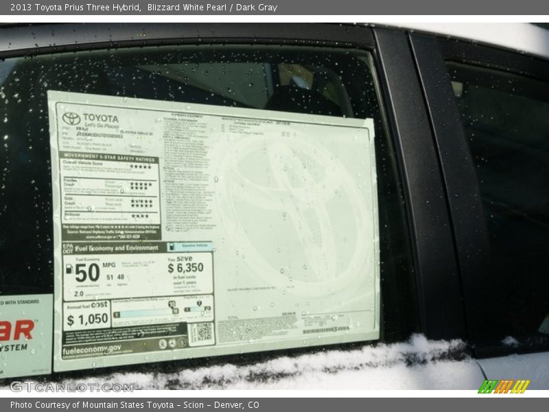 Blizzard White Pearl / Dark Gray 2013 Toyota Prius Three Hybrid