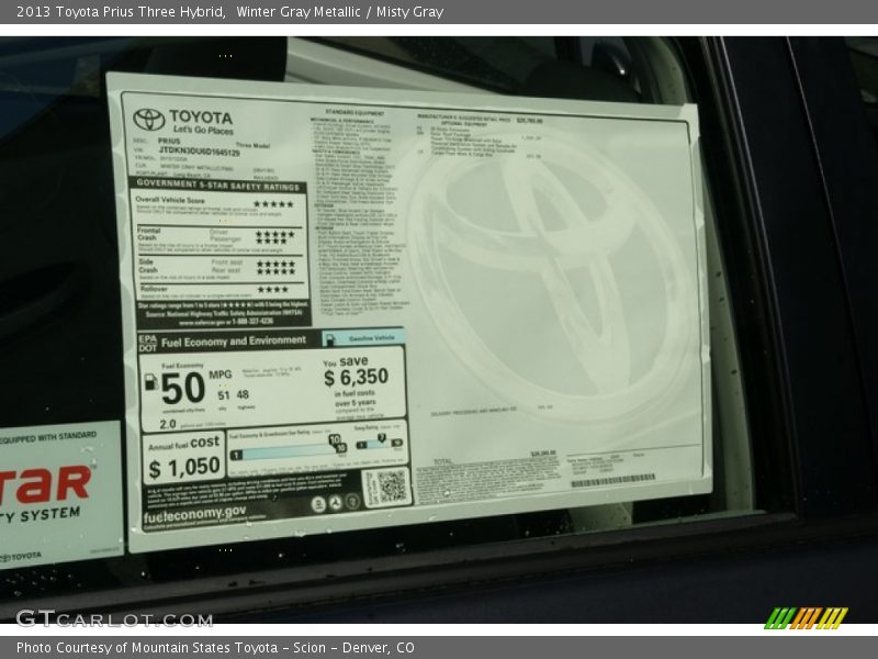 Winter Gray Metallic / Misty Gray 2013 Toyota Prius Three Hybrid