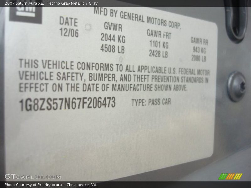 Techno Gray Metallic / Gray 2007 Saturn Aura XE