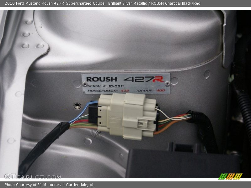 Info Tag of 2010 Mustang Roush 427R  Supercharged Coupe