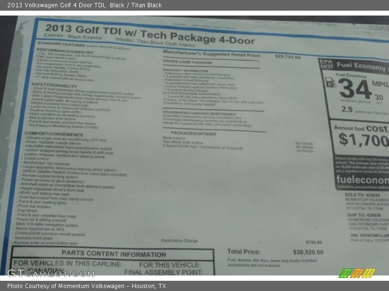 Black / Titan Black 2013 Volkswagen Golf 4 Door TDI