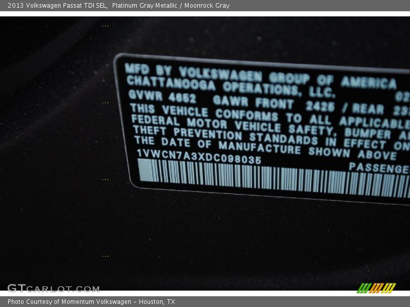 Platinum Gray Metallic / Moonrock Gray 2013 Volkswagen Passat TDI SEL