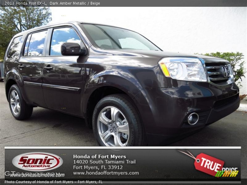 Dark Amber Metallic / Beige 2013 Honda Pilot EX-L