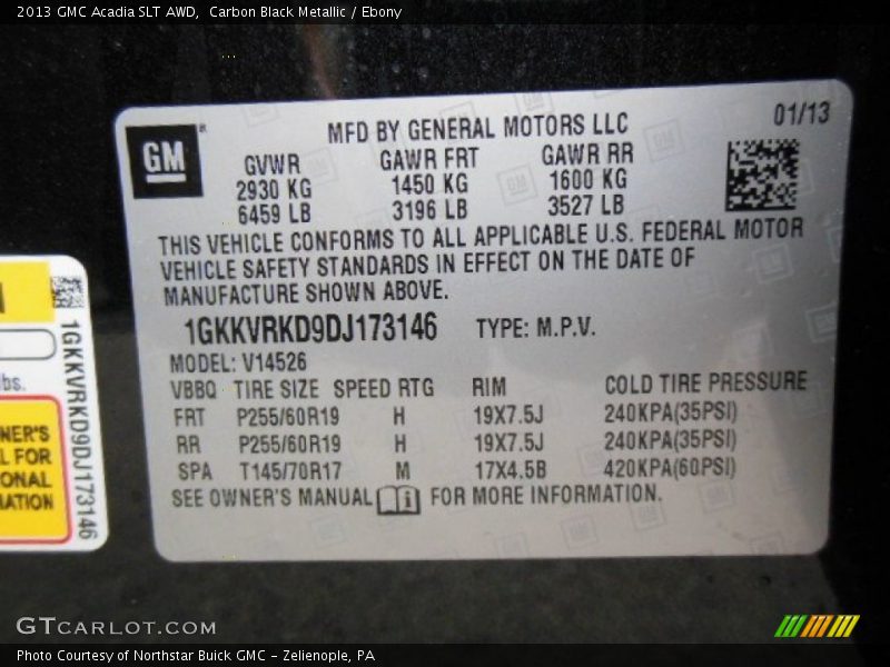 Carbon Black Metallic / Ebony 2013 GMC Acadia SLT AWD