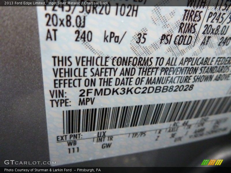 Ingot Silver Metallic / Charcoal Black 2013 Ford Edge Limited