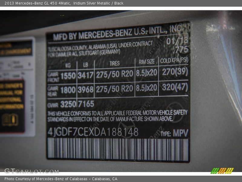 Iridium Silver Metallic / Black 2013 Mercedes-Benz GL 450 4Matic