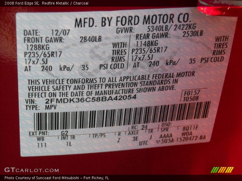 Redfire Metallic / Charcoal 2008 Ford Edge SE