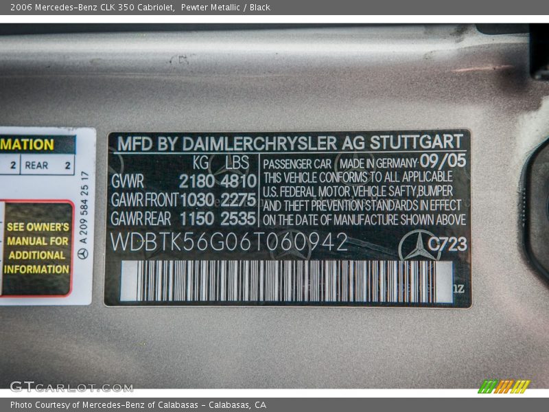 2006 CLK 350 Cabriolet Pewter Metallic Color Code 723