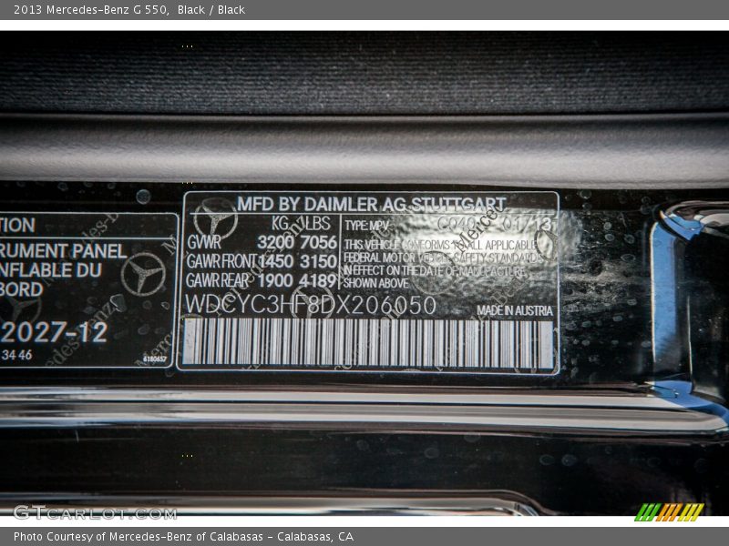 Black / Black 2013 Mercedes-Benz G 550