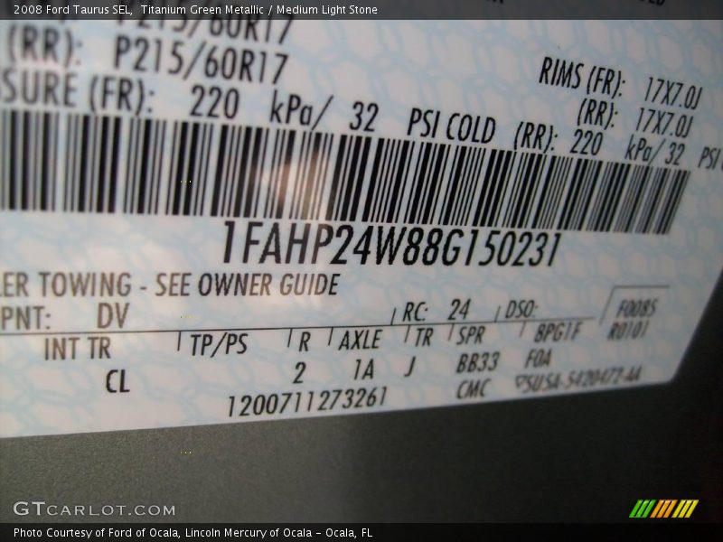 Titanium Green Metallic / Medium Light Stone 2008 Ford Taurus SEL