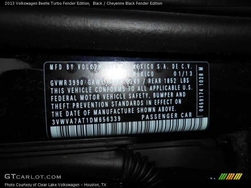 Black / Cheyenne Black Fender Edition 2013 Volkswagen Beetle Turbo Fender Edition