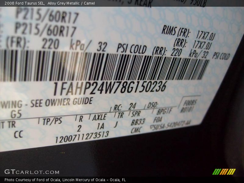 2008 Taurus SEL Alloy Grey Metallic Color Code G5