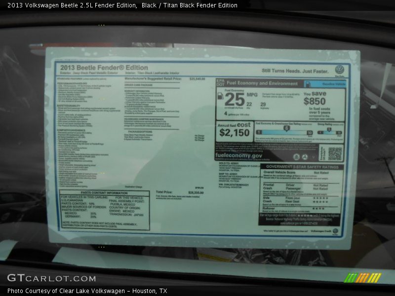 Black / Titan Black Fender Edition 2013 Volkswagen Beetle 2.5L Fender Edition