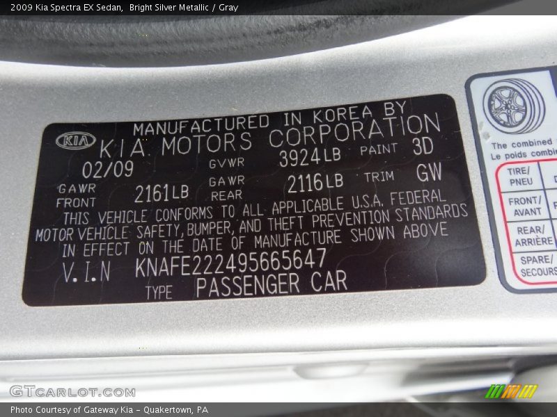 2009 Spectra EX Sedan Bright Silver Metallic Color Code 3D