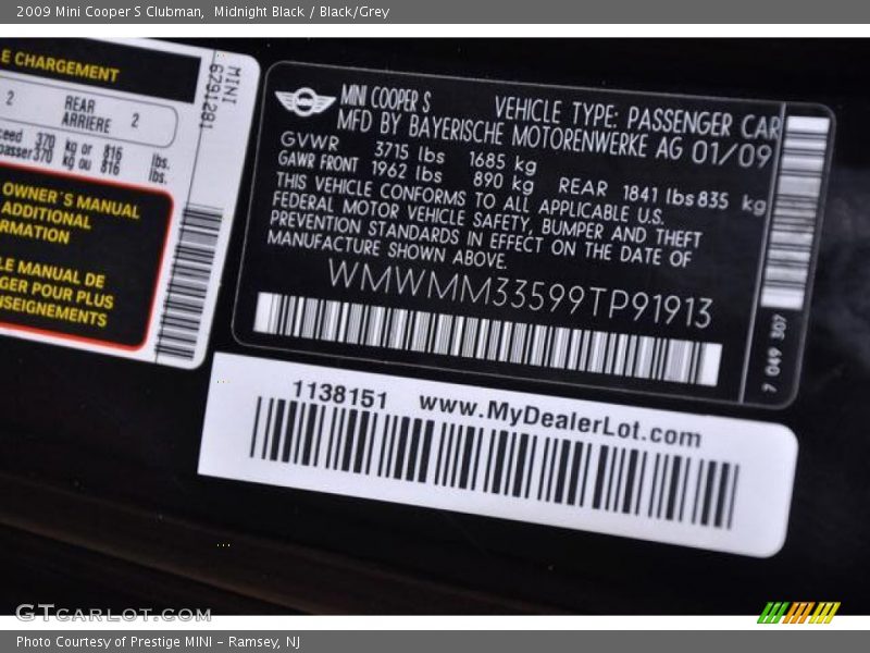 Midnight Black / Black/Grey 2009 Mini Cooper S Clubman