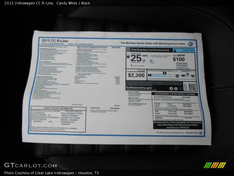  2013 CC R-Line Window Sticker