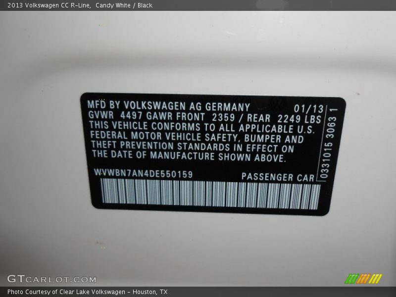 Candy White / Black 2013 Volkswagen CC R-Line