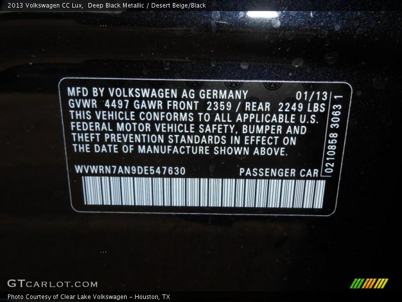 Info Tag of 2013 CC Lux