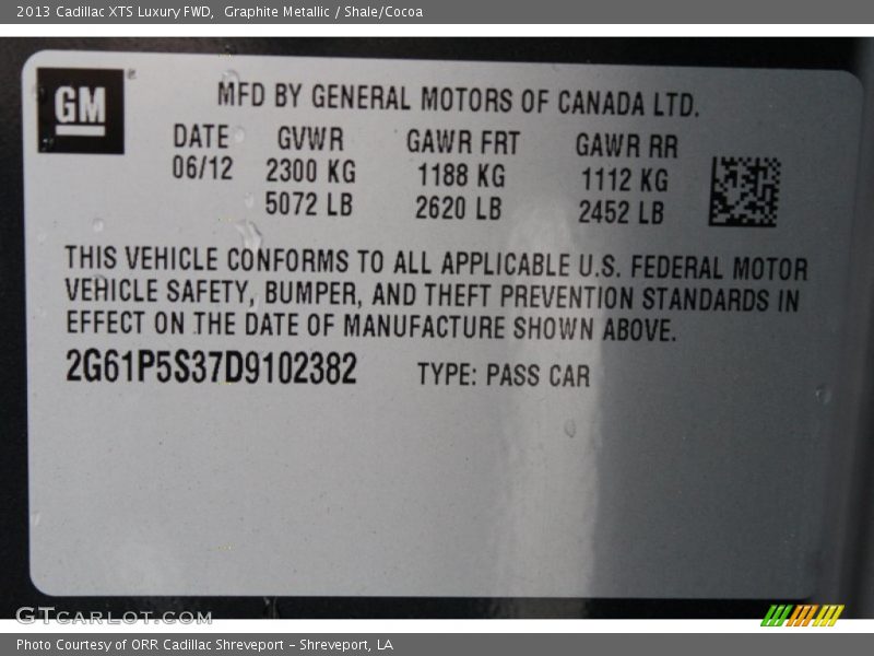 Graphite Metallic / Shale/Cocoa 2013 Cadillac XTS Luxury FWD