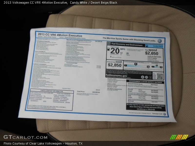  2013 CC VR6 4Motion Executive Window Sticker