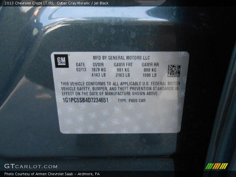 Cyber Gray Metallic / Jet Black 2013 Chevrolet Cruze LT/RS