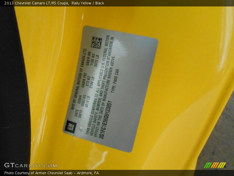 Rally Yellow / Black 2013 Chevrolet Camaro LT/RS Coupe