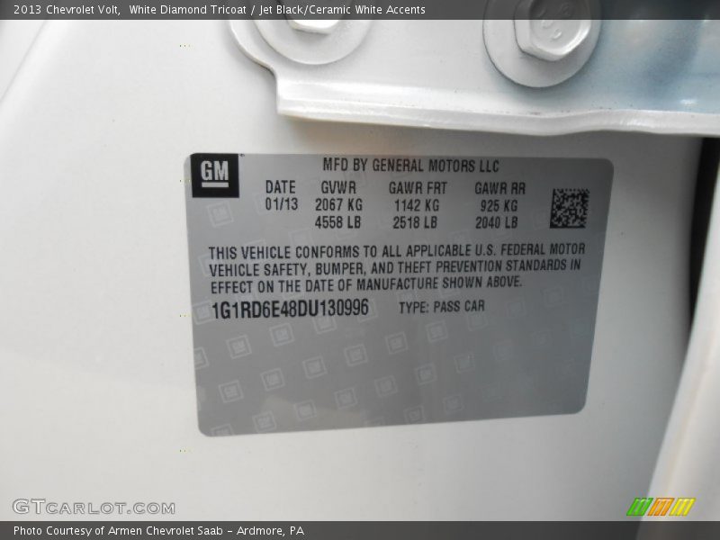 Info Tag of 2013 Volt 