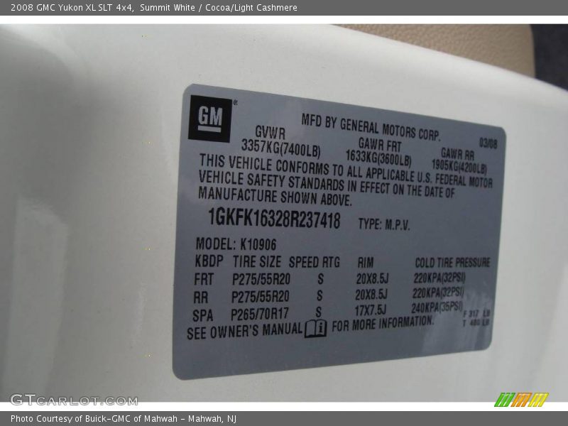 Summit White / Cocoa/Light Cashmere 2008 GMC Yukon XL SLT 4x4