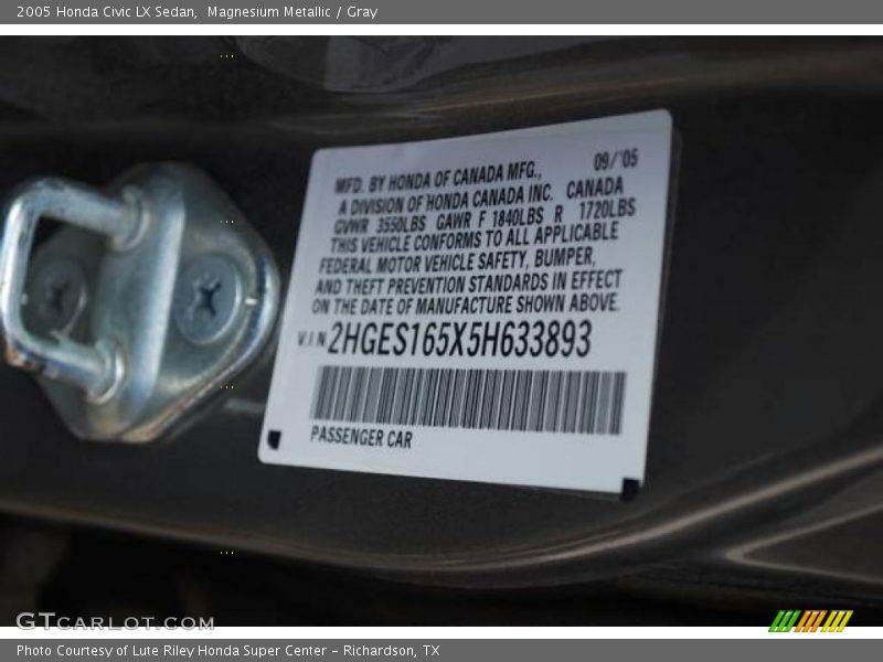 Magnesium Metallic / Gray 2005 Honda Civic LX Sedan
