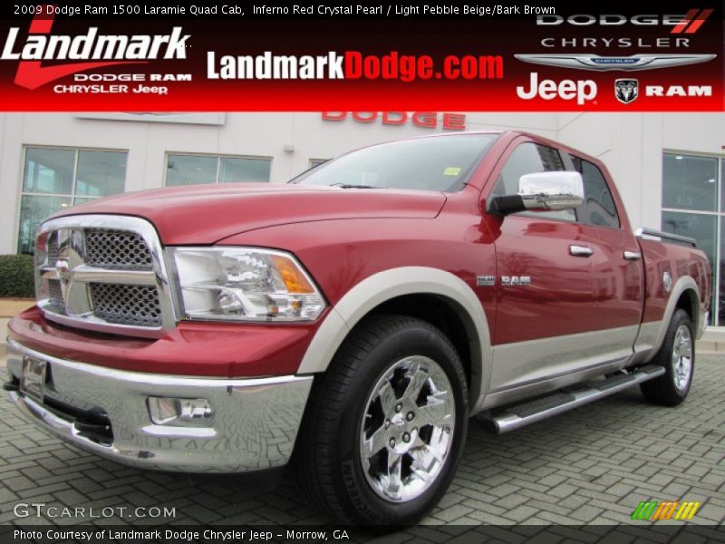 Inferno Red Crystal Pearl / Light Pebble Beige/Bark Brown 2009 Dodge Ram 1500 Laramie Quad Cab