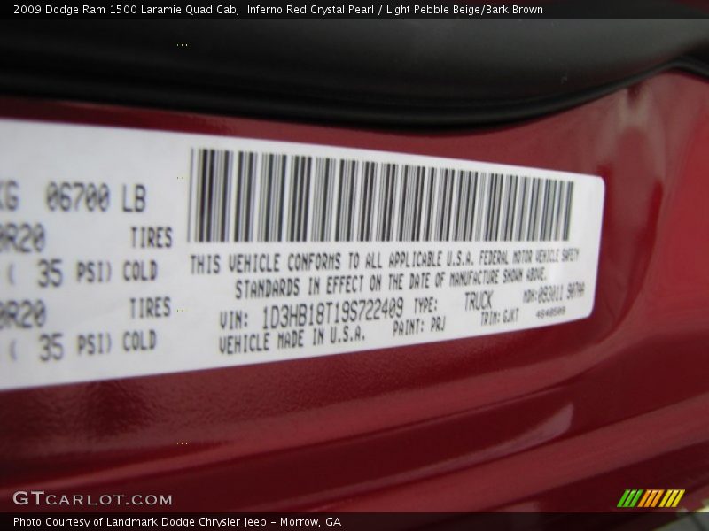 2009 Ram 1500 Laramie Quad Cab Inferno Red Crystal Pearl Color Code PRJ